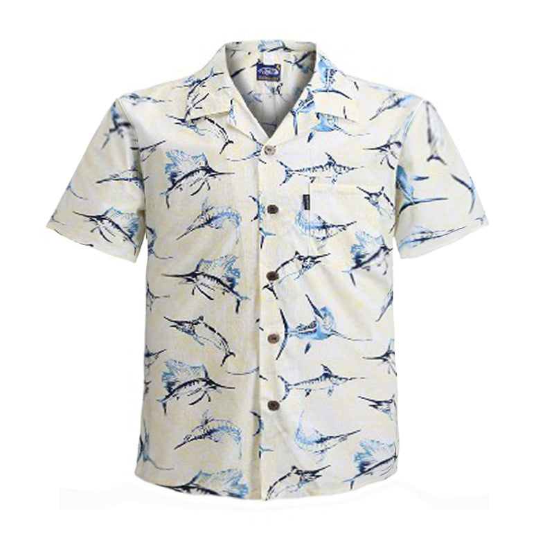 C90-A4892 (Yellow Marlin), Men 100% Cotton Aloha Shirt