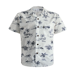 C90-A791 (Vintage white tree), Men 100% Cotton Aloha Shirt
