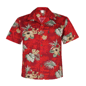 C90-A8457 (Burgundy floral), Mens 100% Cotton Aloha Shirt
