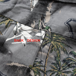 C90-A420 (Gray surf), Men 100% Cotton Aloha Shirt