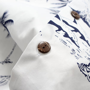 C90-A290 (White map), Men 100% Cotton Aloha Shirt