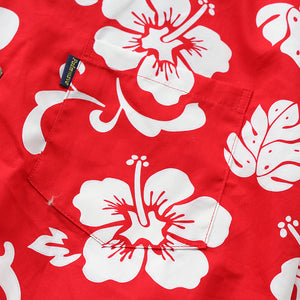 C90-A190 (Red hibiscus), Men 100% Cotton Aloha Shirt