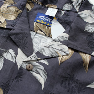 C90-A810B (Gray floral), Men 100% Cotton Aloha Shirt