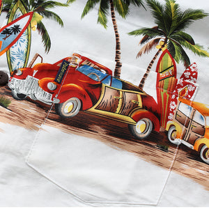 C90-A2994 (Off white vintage car), Men100% Cotton Aloha Shirt