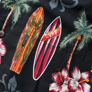 C90-A2007 (Black surfboard), Men 100% Cotton Aloha Shirt