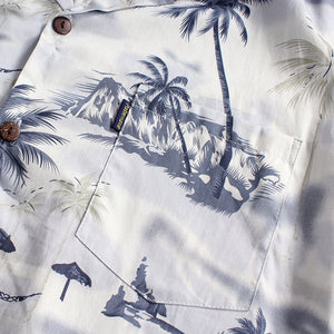 C90-A822 (Gray scenery), Men 100% Cotton Aloha Shirt