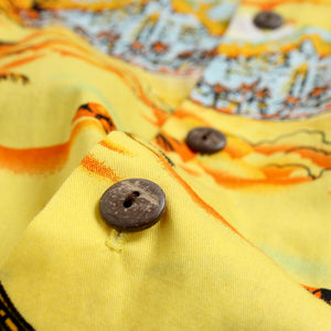 C90-A8845 (Yellow scenery), Men 100% Cotton Aloha Shirt