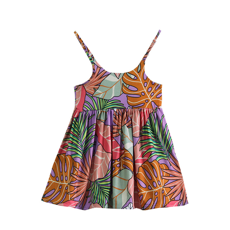 N21-D223854/N51-D223854 (Purple Monstera), Girls Microfiber Breathable Knitted Sundress N21-D223854/N51-D223854 (Purple Monstera), Girls Microfiber Breathable Knitted Sundress