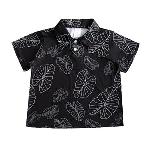 N20-P2209K/N50-P2209K (Black with white kalo leaf), Boys  Microfiber Breathable Knitted Aloha Polo Shirt