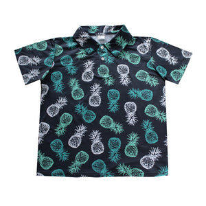 N20-P226926/N50-P226926 (Pineapple with charcoal background), Boys  Microfiber Breathable Knitted Aloha Polo Shirt
