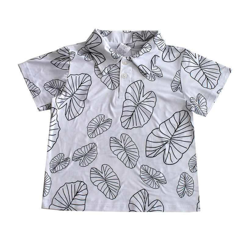 N20-P2290/N50-P2290 (White kalo leaf), Boys  Microfiber Breathable Knitted Aloha Polo Shirt