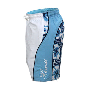 N50-T9192 (Blue background with white floral), Boys Microfiber Swimtrunk