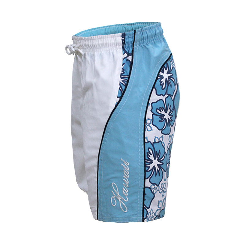 N50-T9921 (White background with blue floral), Boys Microfiber Swimtrunk