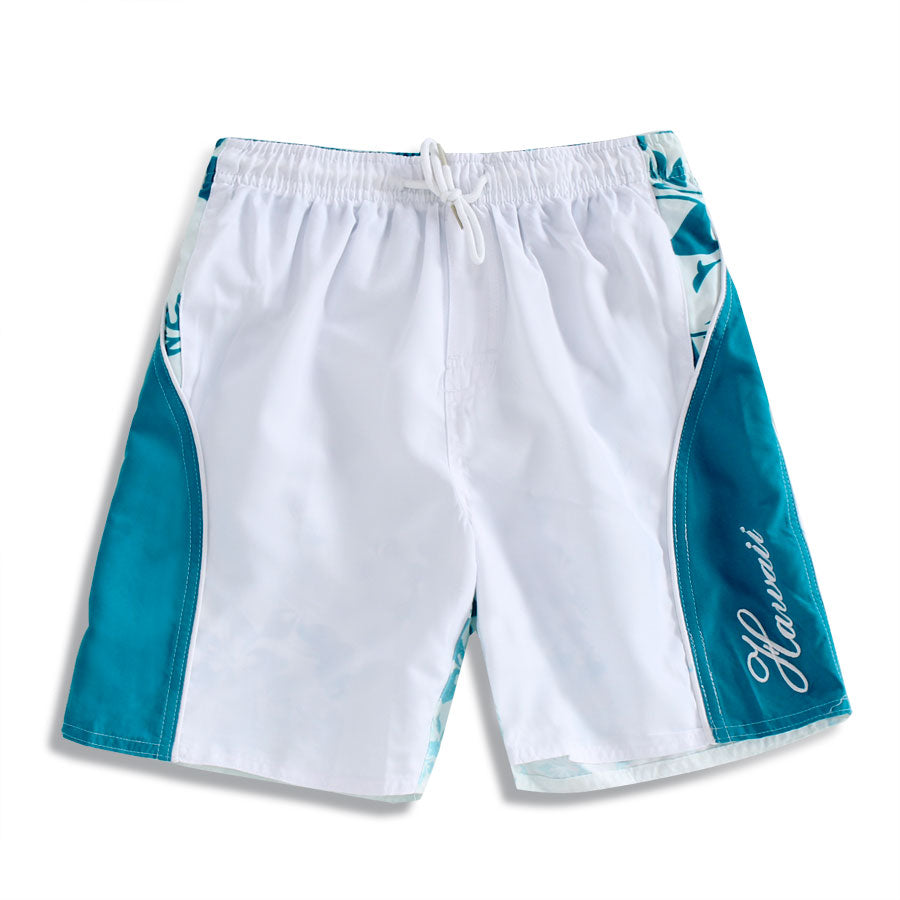 N50-T9955 (White background with Green floral), Boys Microfiber Swimtrunk