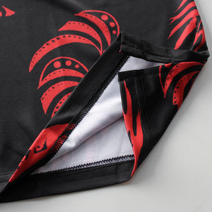 N90-P2104 (Black with red Tribal), Men Microfiber Breathable Knitted Aloha Polo Shirt