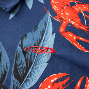 N90-P22124 (Navy lobster), Men Microfiber Breathable Knitted Aloha Polo Shirt