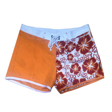 Load image into Gallery viewer, N91-B898 (Orange half solid and half floral), Ladies Microfiber boardshort
