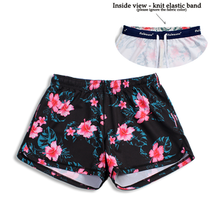 N91-CW9054 (Black with pink hibiscus),  Ladies 4-way stretch comfort waist shorts