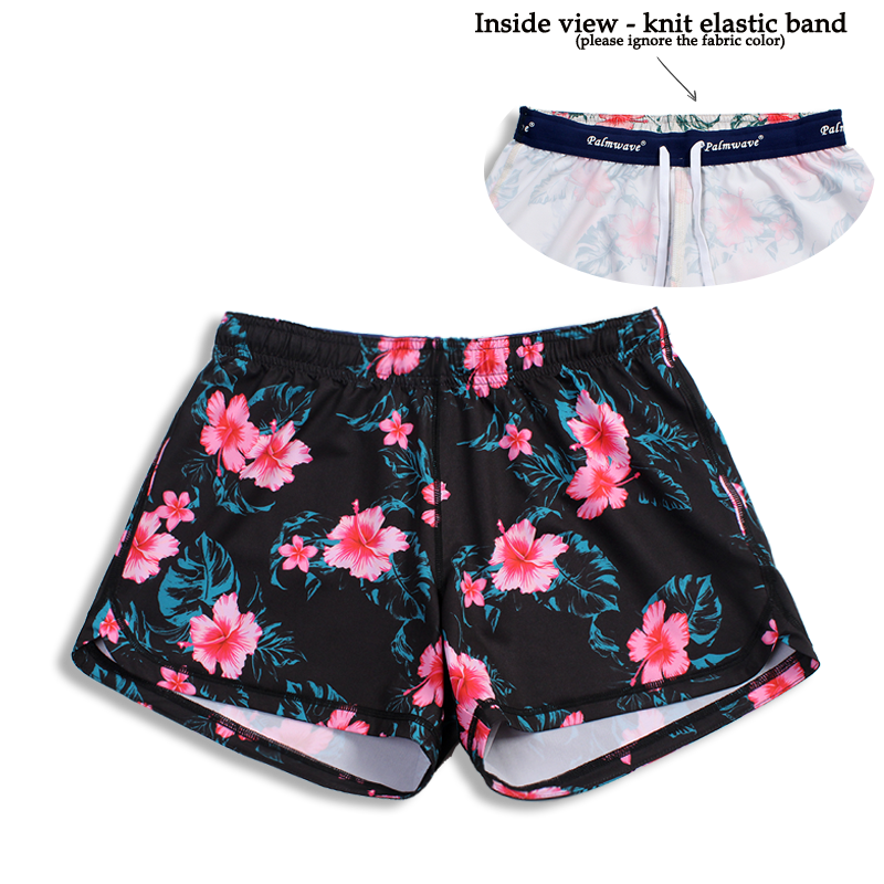 N91-CW9054 (Black with pink hibiscus),  Ladies 4-way stretch comfort waist shorts