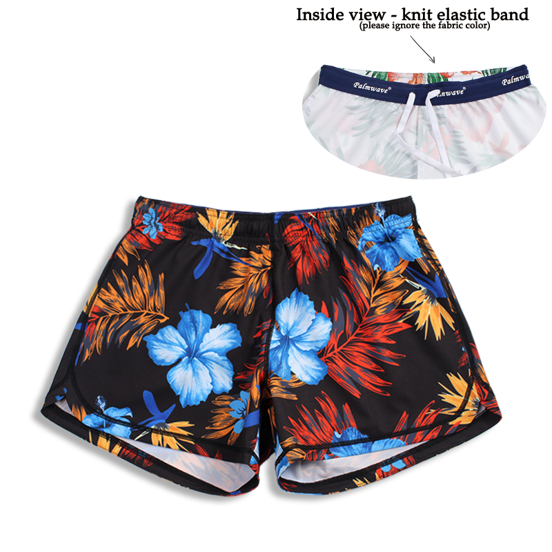 N91-CW9081 (Black with blue hibiscus),  Ladies 4-way stretch comfort waist shorts