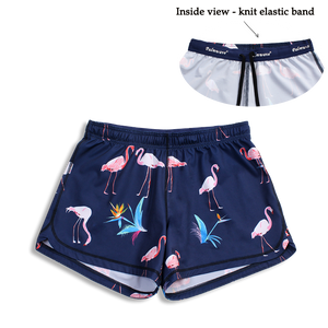 N91-CW9142 (Navy with pink flamingo),  Ladies 4-way stretch comfort waist shorts