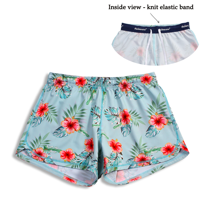N91-CW9254 (Blue with pink hibiscus),  Ladies 4-way stretch comfort waist shorts