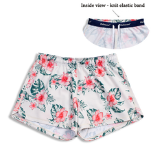 Load image into Gallery viewer, N91-CW9754 (Offwhite with pink hibiscus),  Ladies 4-way stretch comfort waist shorts
