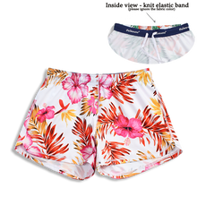Load image into Gallery viewer, N91-CW9984 (White with pink hibiscus),  Ladies 4-way stretch comfort waist shorts

