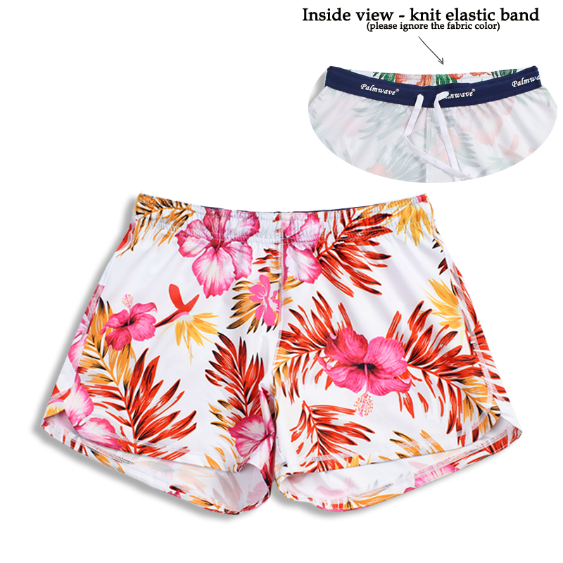 N91-CW9984 (White with pink hibiscus),  Ladies 4-way stretch comfort waist shorts