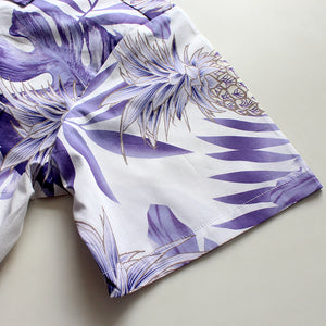 C90-A9936 (Pastel purple leaf), Men 100% Cotton Aloha Shirt