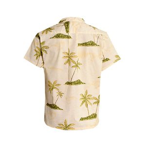 C90-A1785 (Yellow with green tree), Men 100% Cotton Aloha Shirt