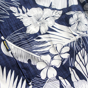C90-A517 (Navy with cream floral), Men 100% Cotton Aloha Shirt