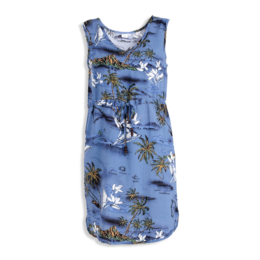 R91-D460 (Blue surf), Ladies Aloha Dress 100% Rayon