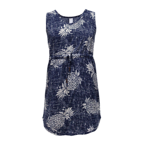R91-D517N (Vintage navy pineapple), Ladies Aloha Dress 100% Rayon