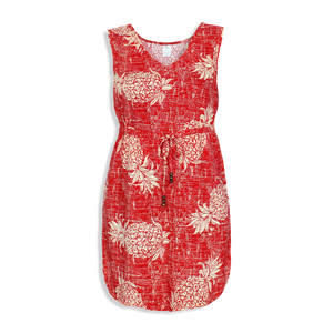 R91-D547 (Vintage red pineapple), Ladies Aloha Dress 100% Rayon