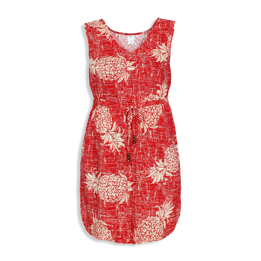 R91-D547 (Vintage red pineapple), Ladies Aloha Dress 100% Rayon