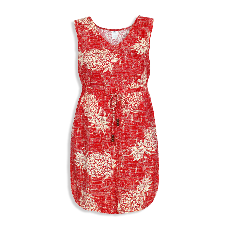 R91-D547 (Vintage red pineapple), Ladies Aloha Dress 100% Rayon – Yuntech