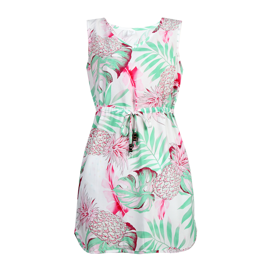 R91-D9945 (Pastel pink leaf), Ladies Aloha Dress 100% Rayon – Yuntech