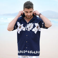 Load image into Gallery viewer, C90-A510N (Navy cross), Men 100% Cotton Aloha Shirt
