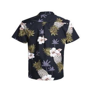 C90-A1707 (Black pineapple), Men 100% Cotton Aloha Shirt