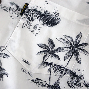 C90-A791 (Vintage white tree), Men 100% Cotton Aloha Shirt