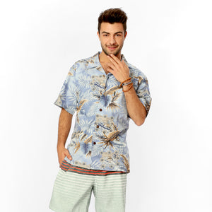 C90-A826 (Aliceblue leaf), Men 100% Cotton Aloha Shirt