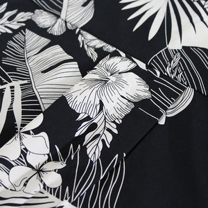 C90-A507 (Black with cream floral), Men 100% Cotton Aloha Shirt
