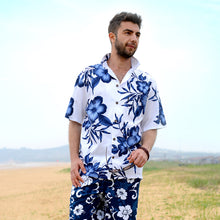 Load image into Gallery viewer, C90-A891 (White floral), Men 100% Cotton Aloha Shirt
