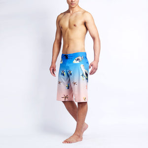 N90-B628 (Ocean life-blue), Men Microfiber Boardshort (4-way stretch) - two pockets