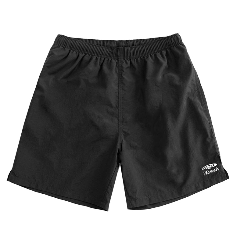 T90-T2309 (Black), Men Embroidery Nylon Swim Shorts