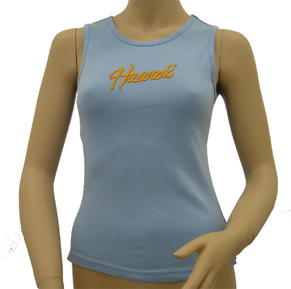 K9-MU533EH (Baby Blue Embroidery Hawaii), 100% Knit Cotton Mussel Tank Top