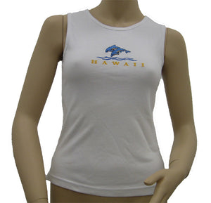 K9-MU561ED (White Embroidery Dolphin), 100% Knit Cotton Mussel Tank Top