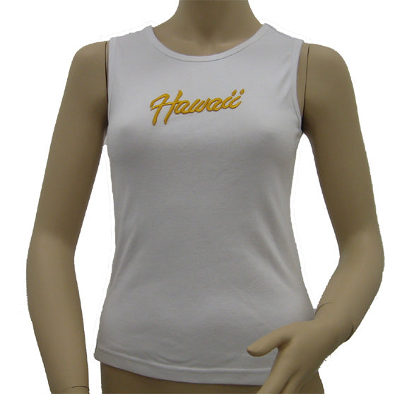K9-MU561EH (White Embroidery Hawaii), 100% Knit Cotton Mussel Tank Top