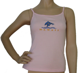 K9-SP531ED (Pink Embroidery Dolphin), 100% Knit Cotton Single strap Tank Top